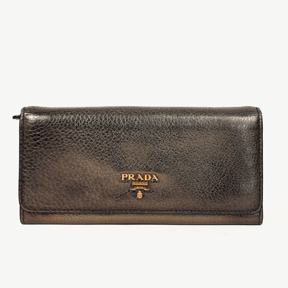Prada Piombo Vitello Daino Antik Leather Wallet